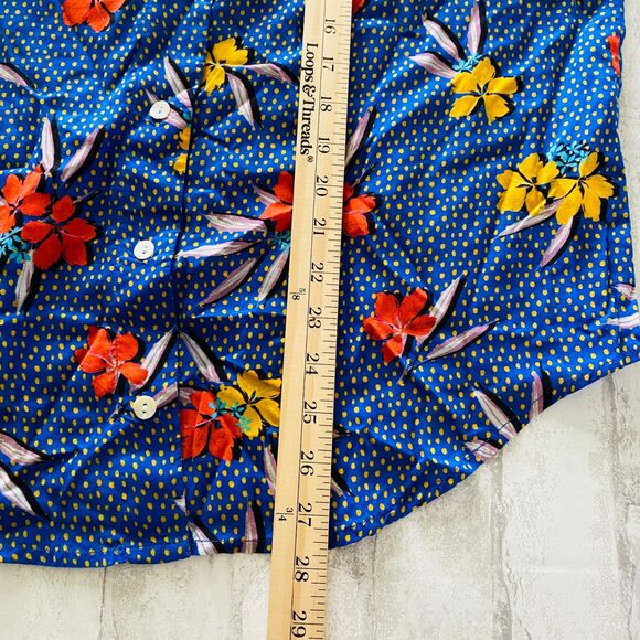 NWT Roller Rabbit Blue Kori Floral Nyana Tropical Rolled Up Sleeve Shirt Sz S - Picture 7 of 11